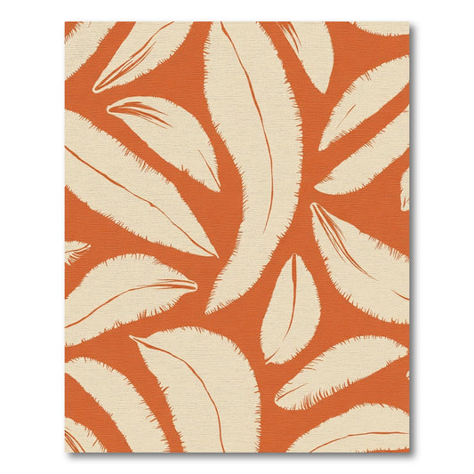 Burnt Orange Cream Feathered Leaf Rug