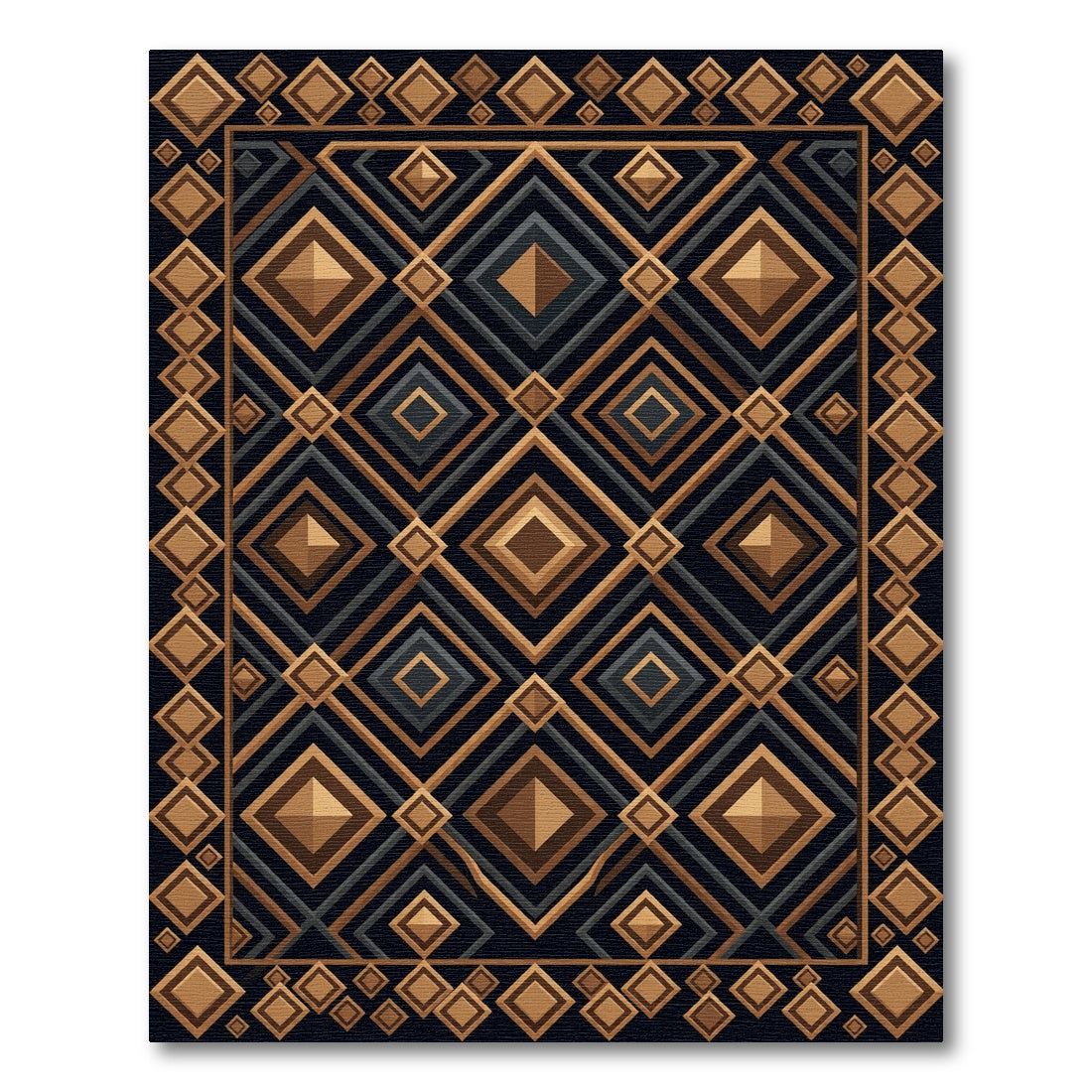 Geometric Gold Charcoal Diamond Mosaic Rug