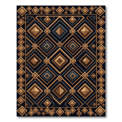 Geometric Gold Charcoal Diamond Mosaic Rug