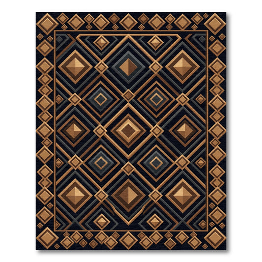 Geometric Gold Charcoal Diamond Mosaic Rug
