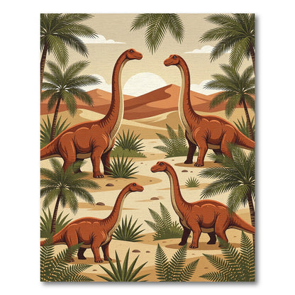 Terracotta Dinosaur Landscape Desert Oasis Rug