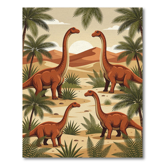 Terracotta Dinosaur Landscape Desert Oasis Rug