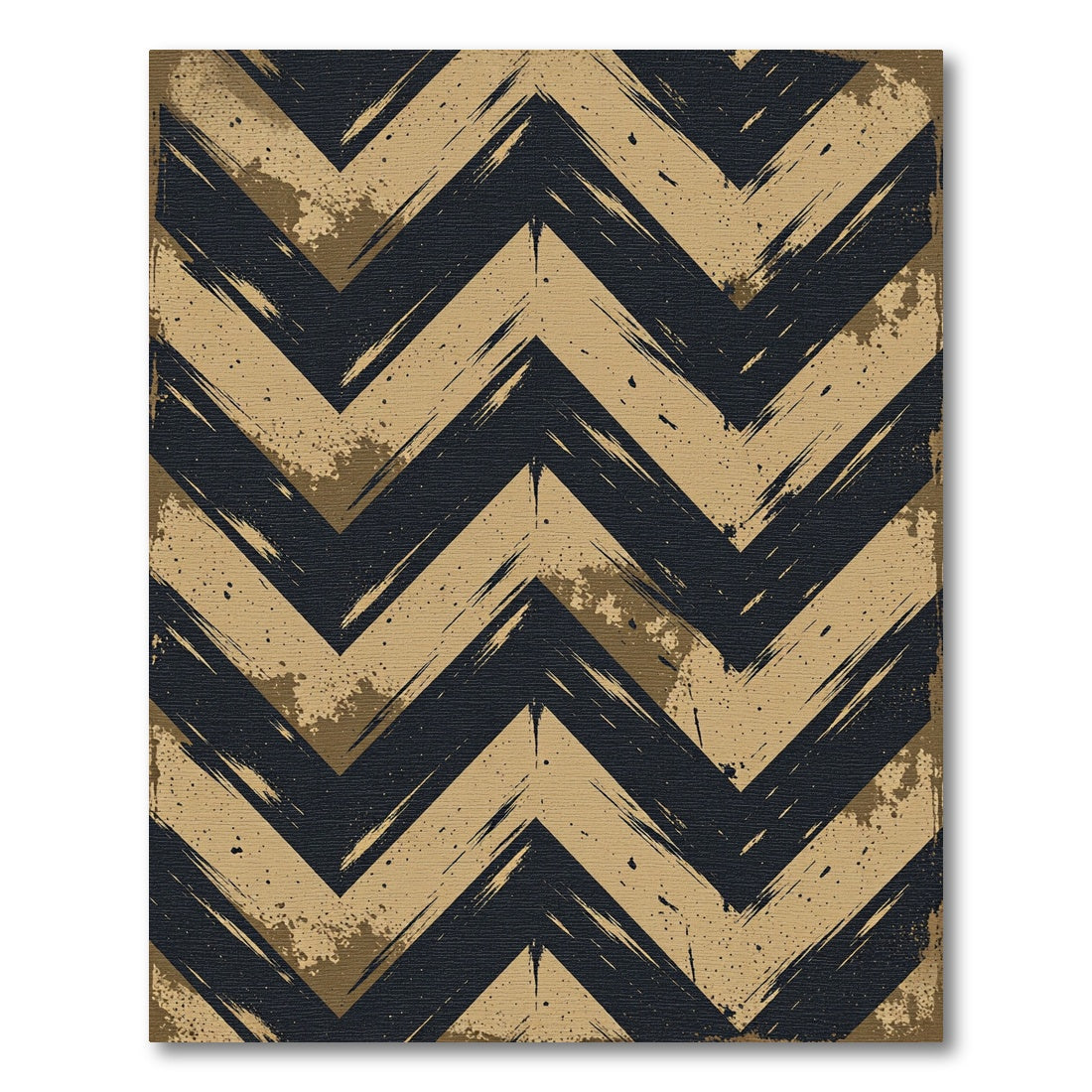 Distressed Black and Gold Chevron Rug