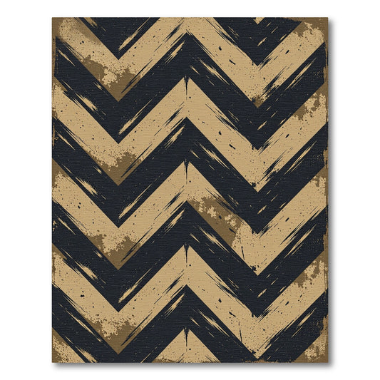 Distressed Black and Gold Chevron Rug