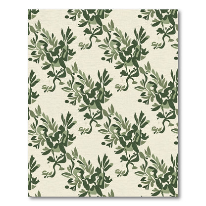 Abstract Green Leaf Arrangement Rug