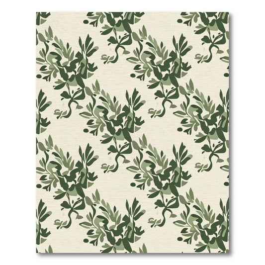 Abstract Green Leaf Arrangement Rug