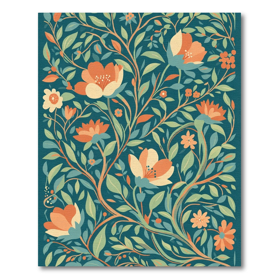 Teal Floral Vine Art Rug