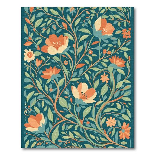 Teal Floral Vine Art Rug