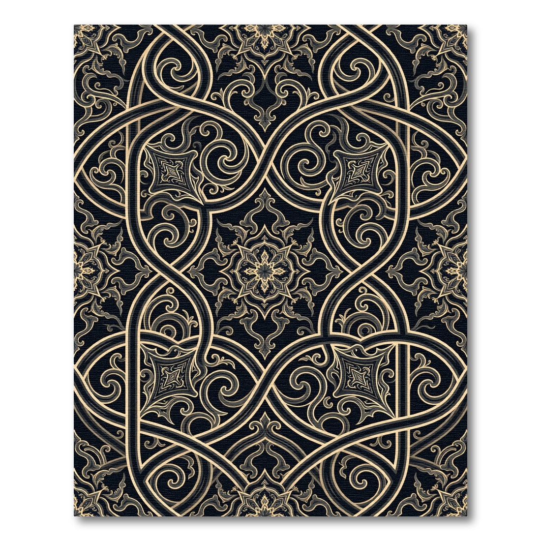 Intricate Cream Scrollwork Ornate Geometric Rug