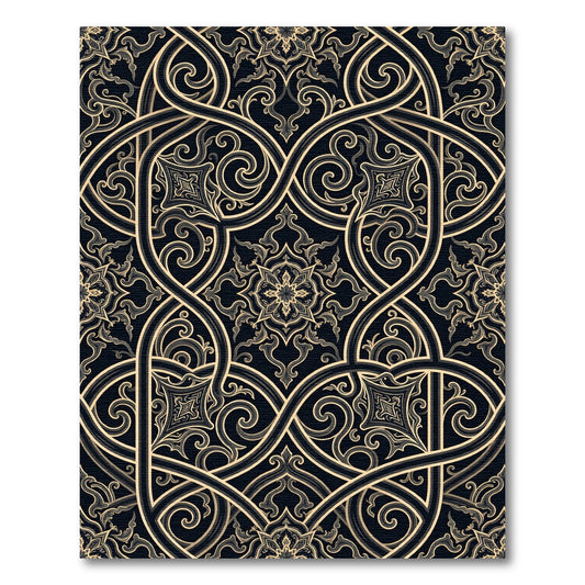 Intricate Cream Scrollwork Ornate Geometric Rug