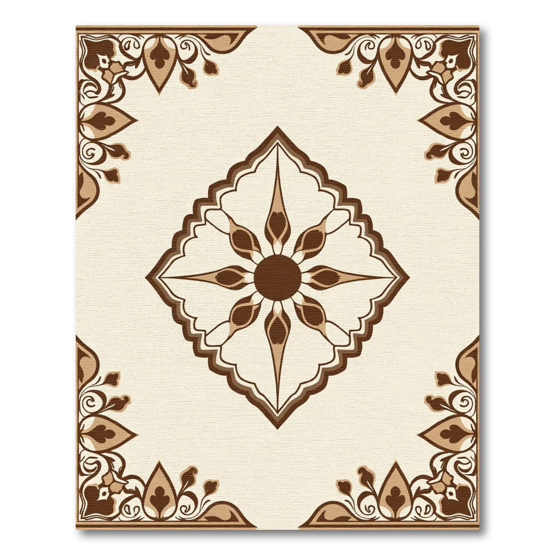 Beige Brown Floral Medallion Corner Art Rug