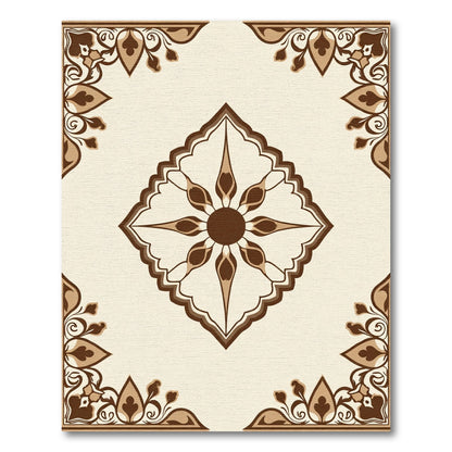 Beige Brown Floral Medallion Corner Art Rug