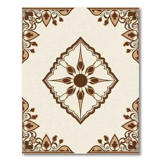 Beige Brown Floral Medallion Corner Art Rug