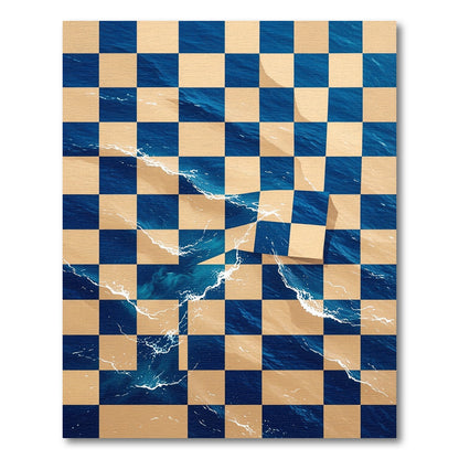 Abstract Ocean Wave Checkerboard Navy Sand Rug