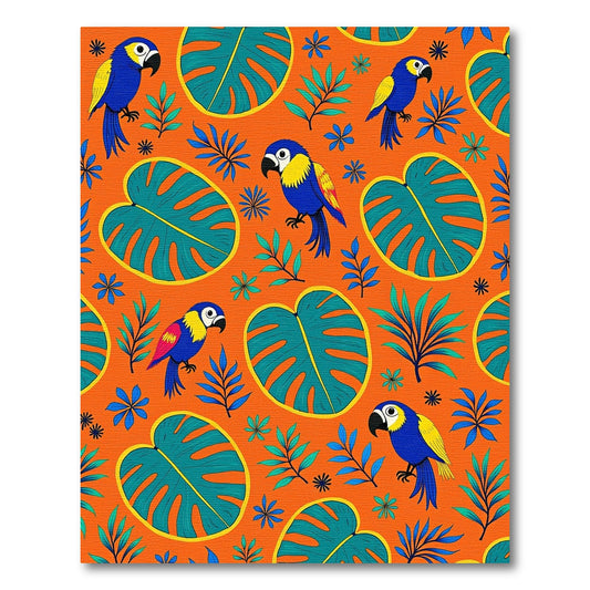 Tropical Macaw Parrot Leafy Orange Rug