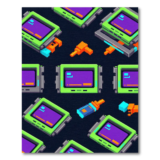 Neon Retro Gaming Pixelated Monitor Grid Rug