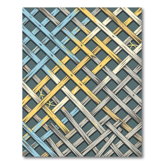 Woven Geometric Lattice in Blue and Gold Rug