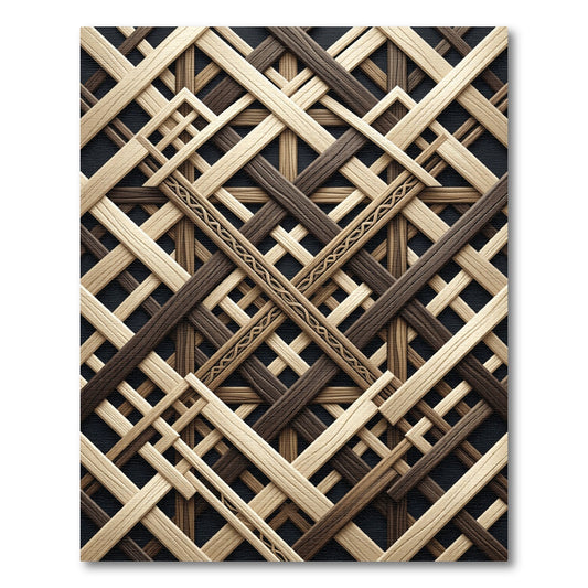 Interlocking Wood Tone Geometric Lattice Rug