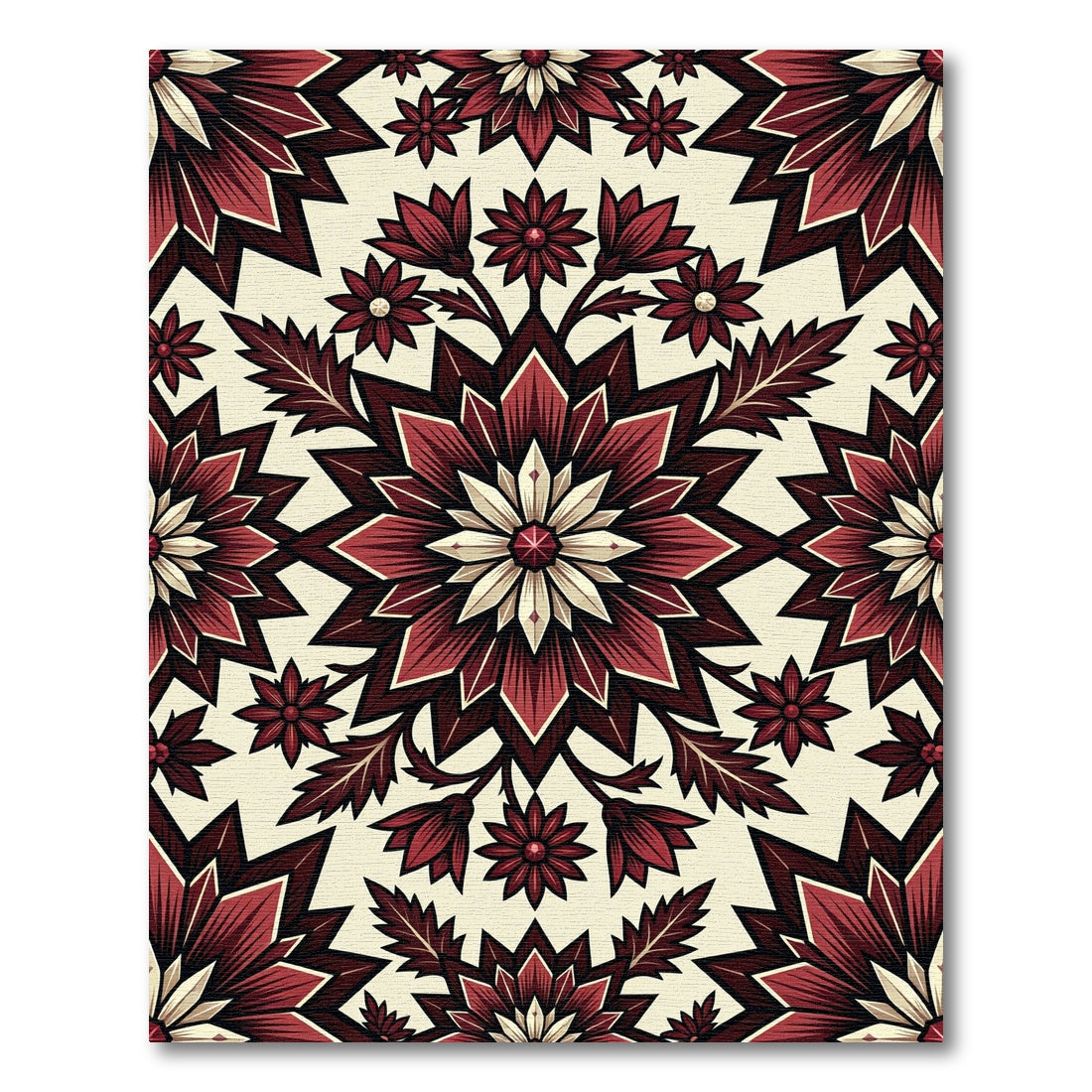 Deep Red Floral Starburst Rug