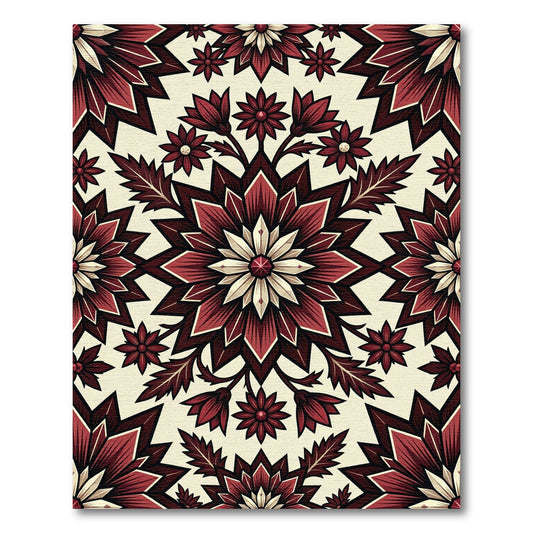Deep Red Floral Starburst Rug