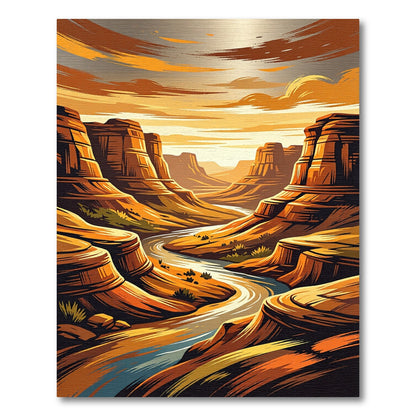 Golden Canyon River Landscape Runner Rug