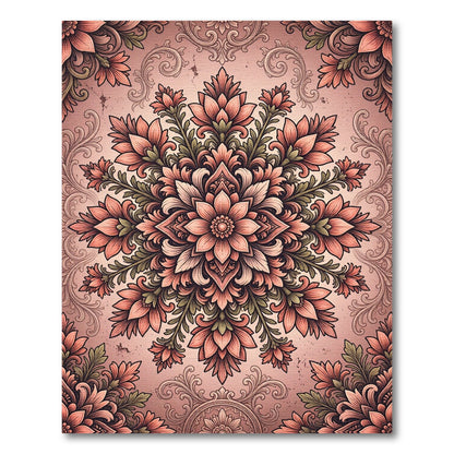Coral Pink Floral Mandala Medallion Rug