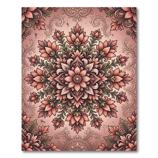 Coral Pink Floral Mandala Medallion Rug