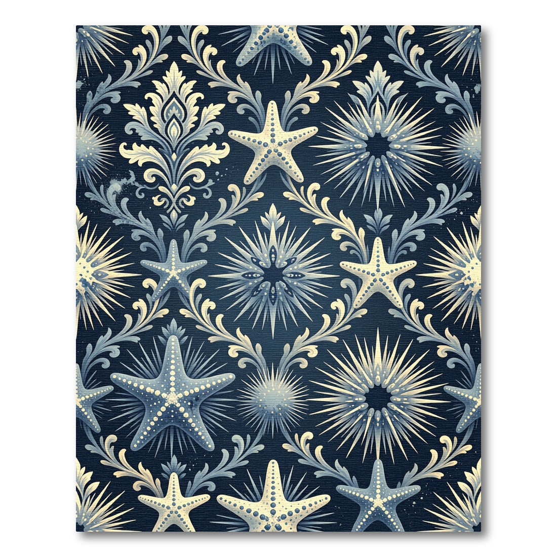 Blue Starfish Floral Damask Rug