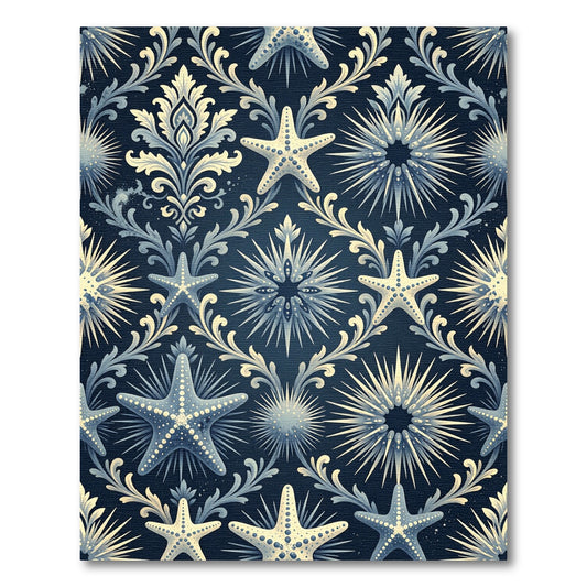 Blue Starfish Floral Damask Rug