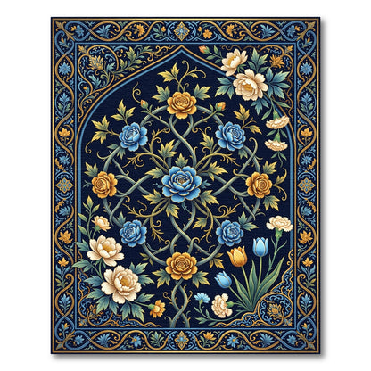 Deep Blue Floral Garden Arch Rug