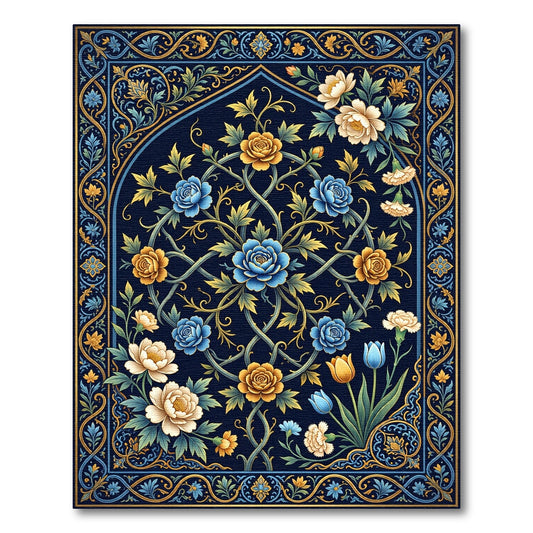 Deep Blue Floral Garden Arch Rug