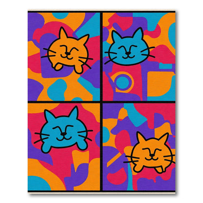 Whimsical Colorful Cat Faces Collage Rug