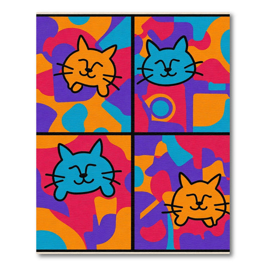 Whimsical Colorful Cat Faces Collage Rug