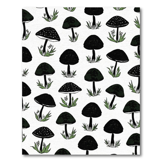 Black Mushroom Botanical Meadow Art Rug