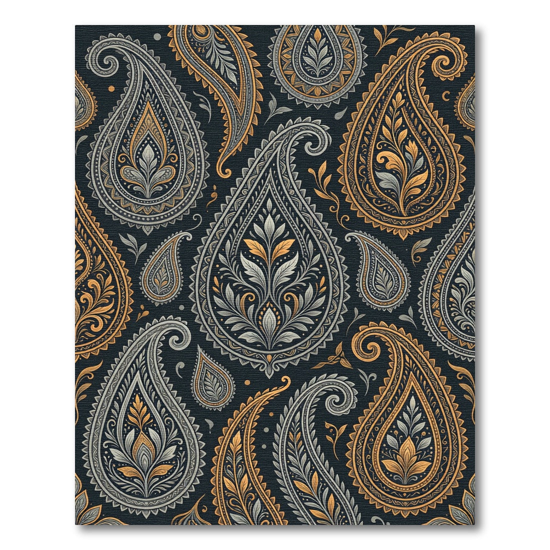 Ornate Gold and Gray Paisley Scroll Rug