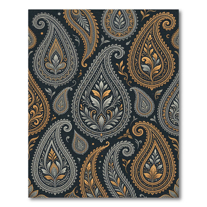 Ornate Gold and Gray Paisley Scroll Rug