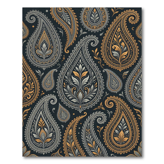 Ornate Gold and Gray Paisley Scroll Rug