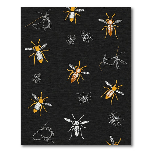 Black Yellow Insect Illustration Tonal Rug