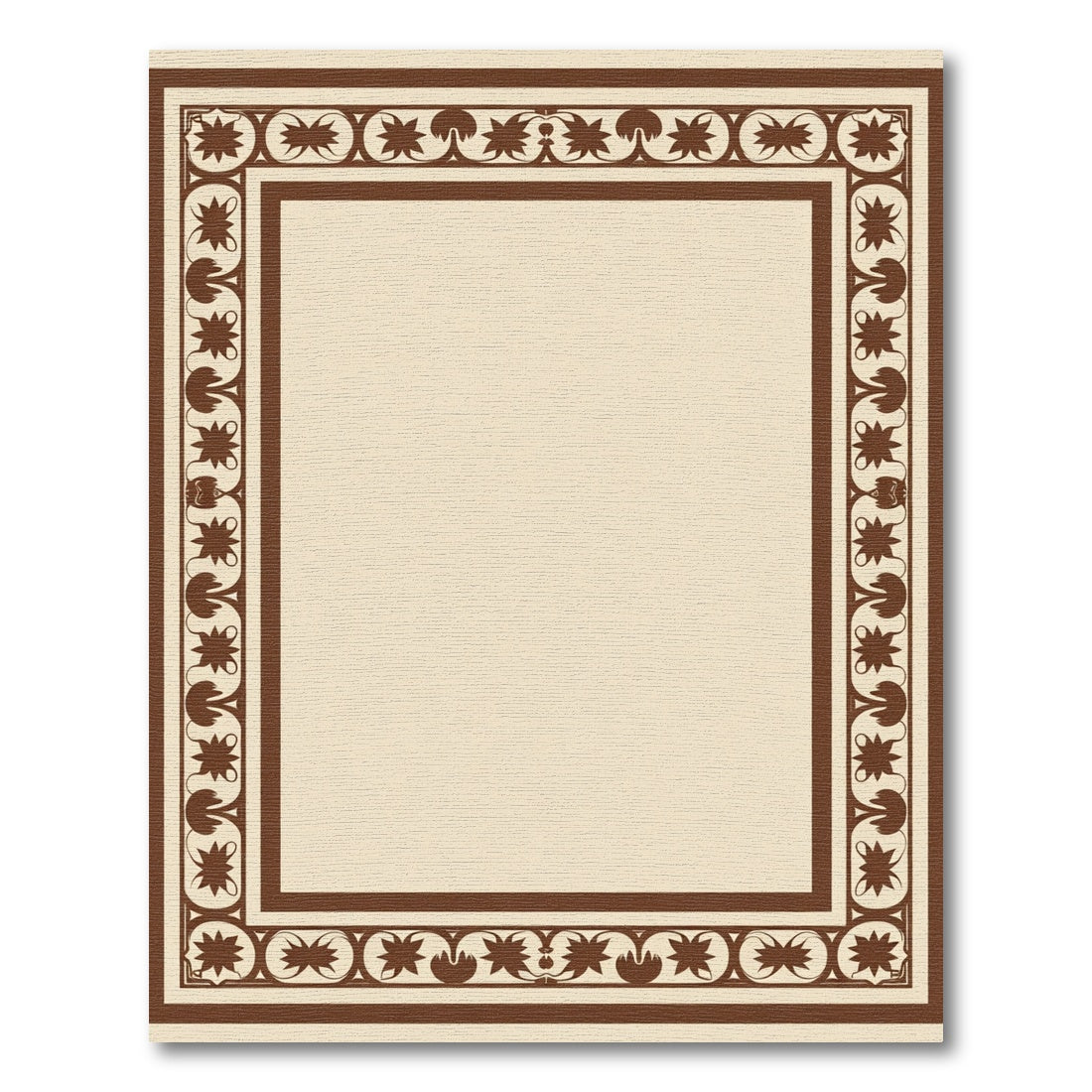 Brown Floral Star Border Frame Rug