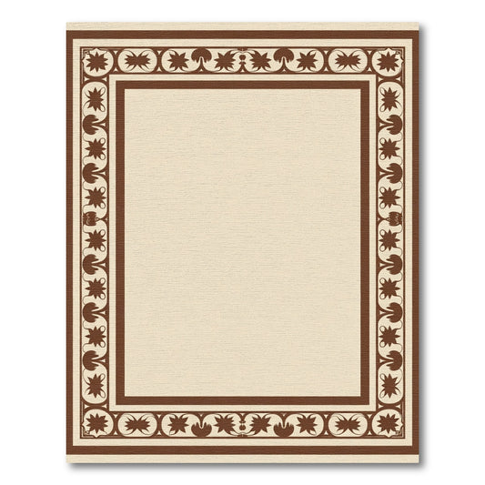 Brown Floral Star Border Frame Rug
