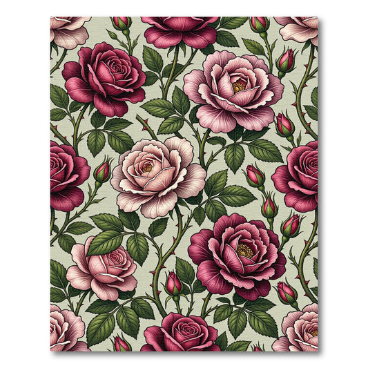 Romantic Pink Rose Garden Pattern Rug