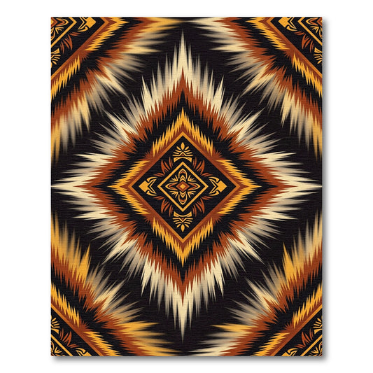 Earthy Amber Geometric Sunburst Medallion Rug