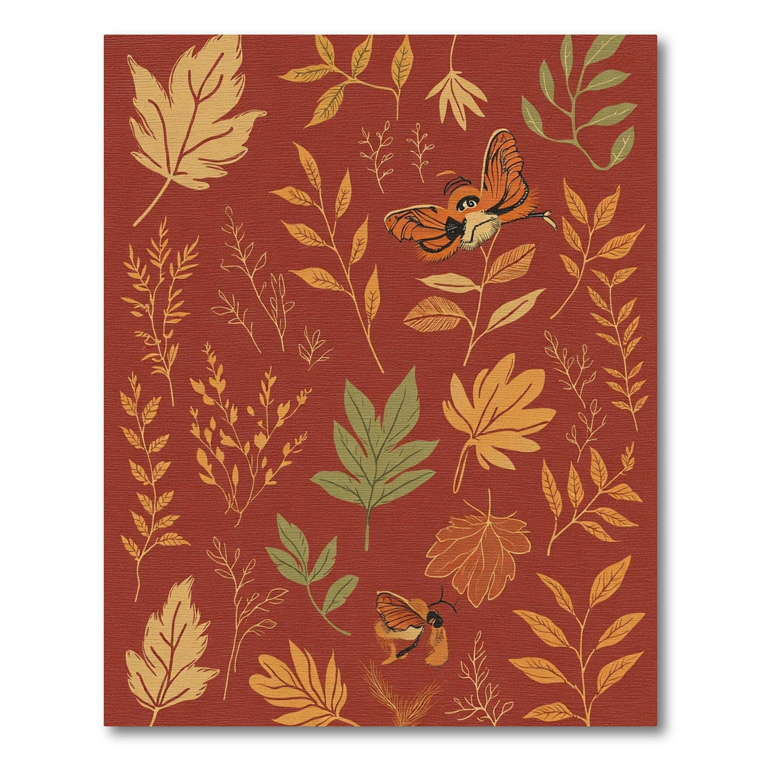 Orange Moth and Autumn Leaf Collage Rug