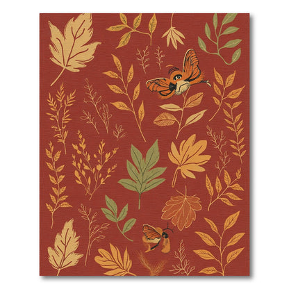 Orange Moth and Autumn Leaf Collage Rug