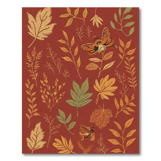 Orange Moth and Autumn Leaf Collage Rug