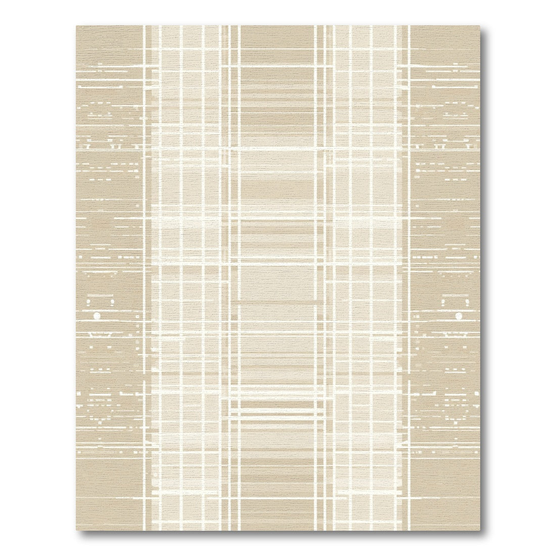 Beige and White Vertical Stripe Grid Rug