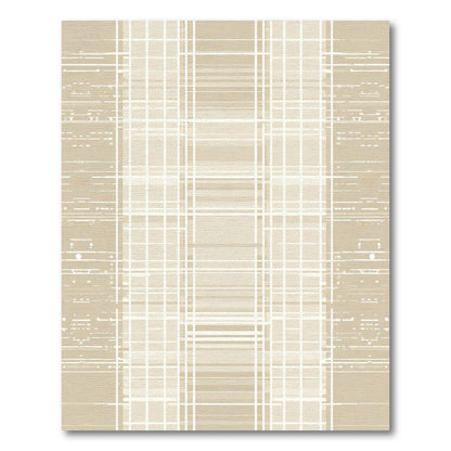 Beige and White Vertical Stripe Grid Rug