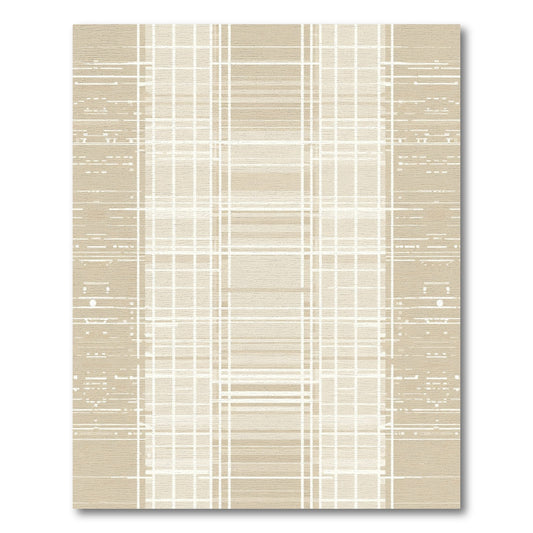 Beige and White Vertical Stripe Grid Rug