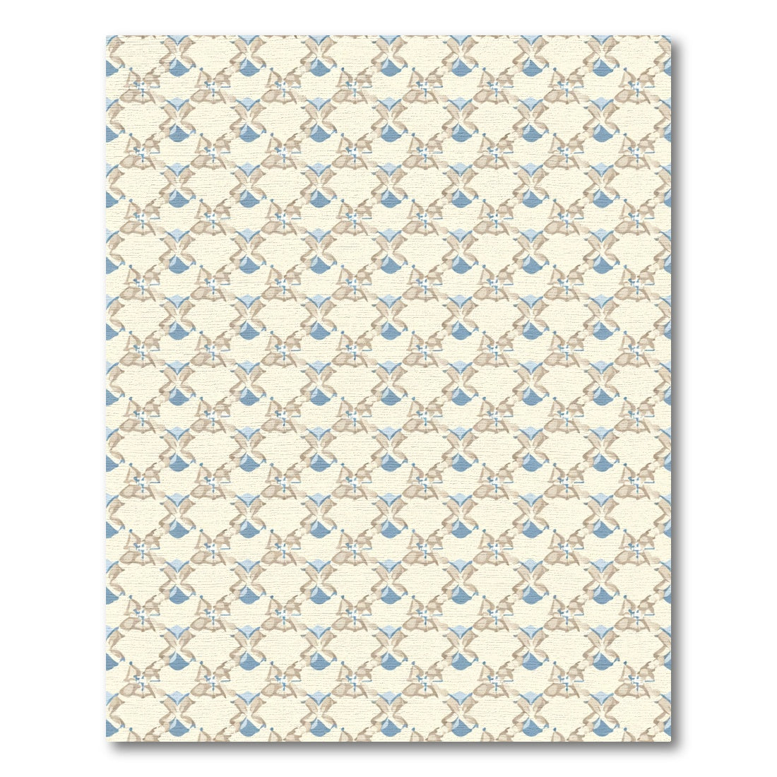 Cream Tan Blue Lattice Overlay Rug