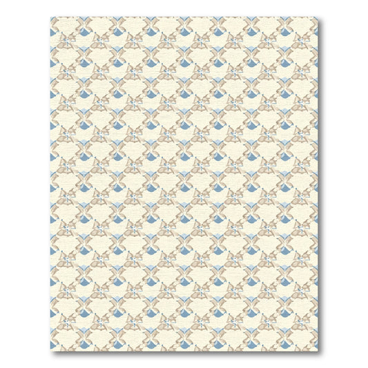 Cream Tan Blue Lattice Overlay Rug